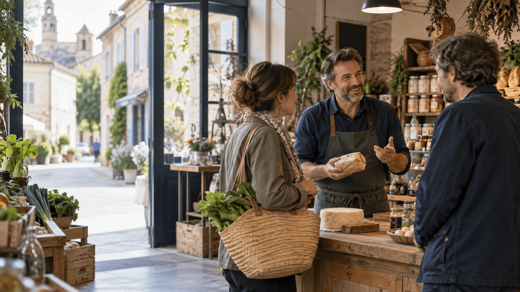 Commerçant dans son épicerie de produits locaux